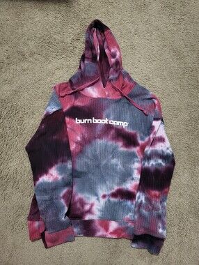 Burn Boot Camp Tie-Dye Hooded Sweatshirt - Burgundy & Gray, Sz Medium